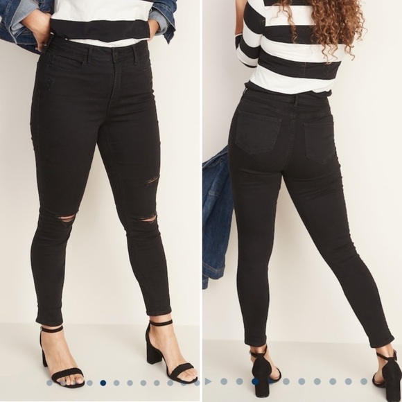 𝅺OLD Navy black High-Waisted Distressed Rockstar Super Skinny Jeans NWOT - Picture 2 of 9